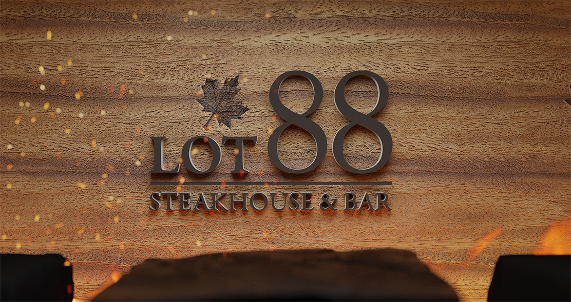 Lot 88 Steakhouse and Bar branded logo on wood